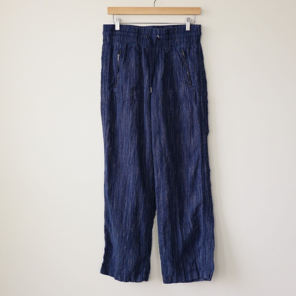 Athleta Pants Size 6 Blue Cabo Linen Wide Leg Stretch Athleisure Drawstring